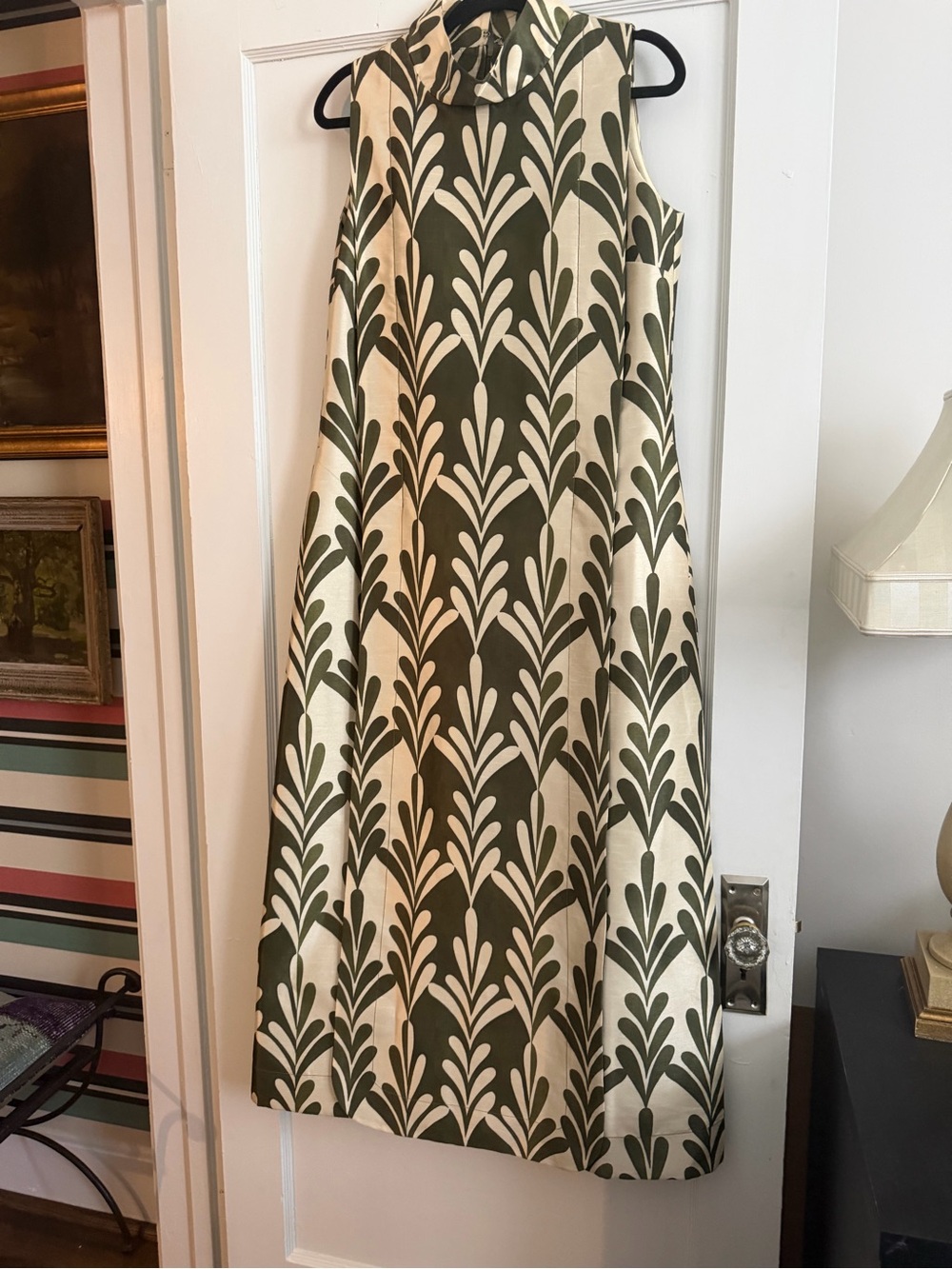 Frances Valentine Olive and Cream A-Line Midi Skirt